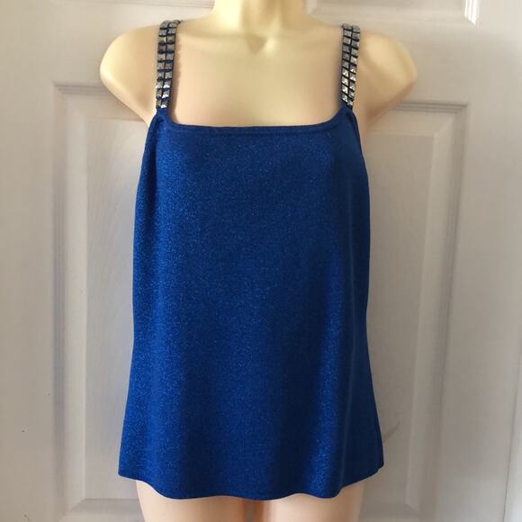 Michelle Antonelli 2pc Blue Sparkle Knit Top Set Woman Size Large Embellished - Picture 3 of 13